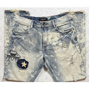 Akoo Men's Jeans Size 34x30.5 Acid Washed Distressed Hip Hop No Rivals - 916